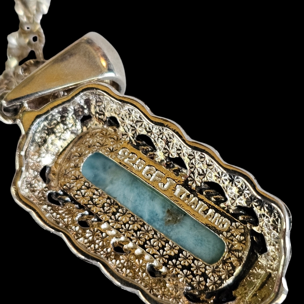 Vintage Genuine Larimar Pendant with Sterling Silver Necklace! - Picture 5 of 7
